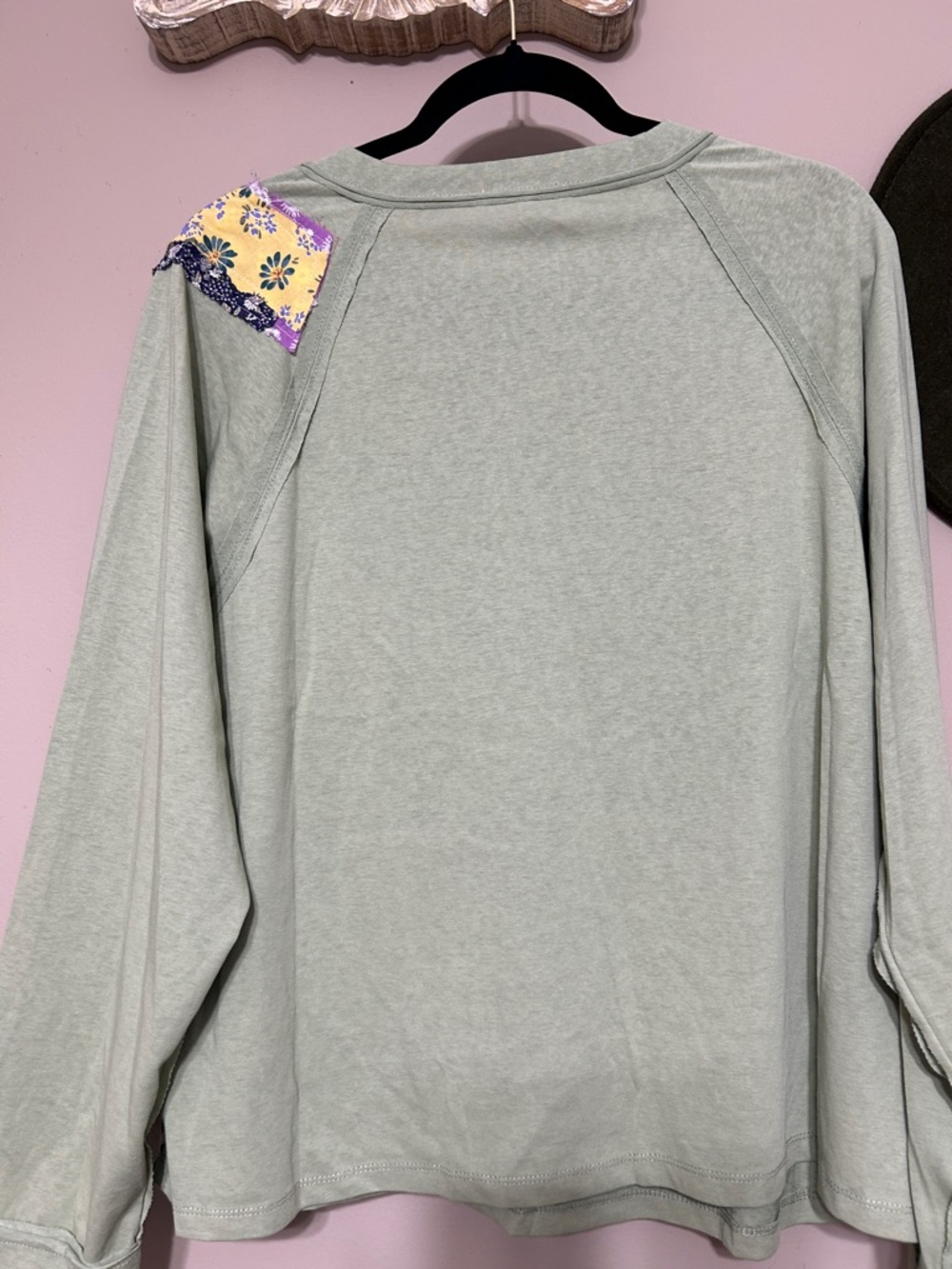 easel Sage Green Long Sleeve Tee with Yellow & Purple Patchwork - Picture 8 of 8